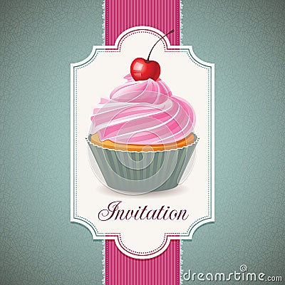 Vintage card with cupcake Vector Illustration