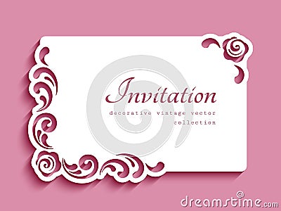 Vintage card with cutout floral corner decoration Vector Illustration