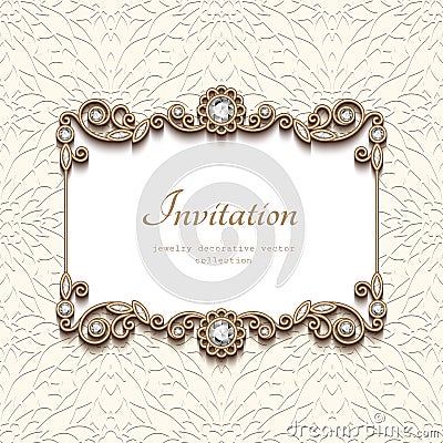 Vintage gold card with diamond jewelry decoration Vector Illustration