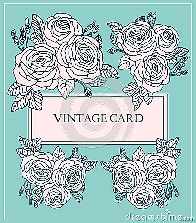 Vintage Card with Hand Drawn Roses. Vector Floral Template for Greeting Card, Invitation,Wedding, Poster. Vector Illustration