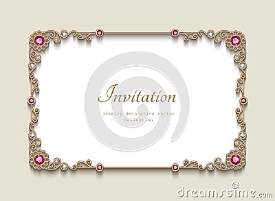 Vintage card with jewelry gold border decoration Vector Illustration