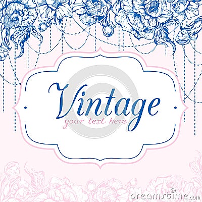 Vintage card with Peonies Vector Illustration