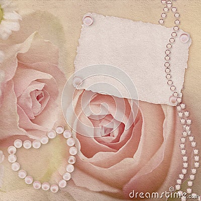 Vintage card with pink roses Stock Photo
