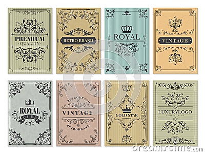 Vintage cards. Rustic victorian retro old pattern ornaments for frame design western backgrounds vector template Vector Illustration