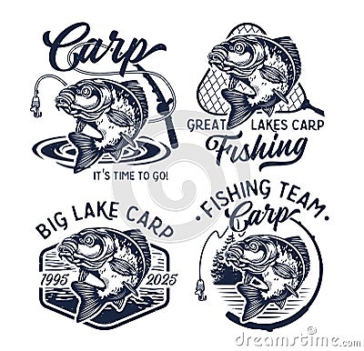 Vintage Carp Fishing Logo. Vector Illustration. Vector Illustration