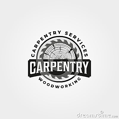 Vintage carpentry logo vector design, woodwork emblem symbol illustration design Vector Illustration