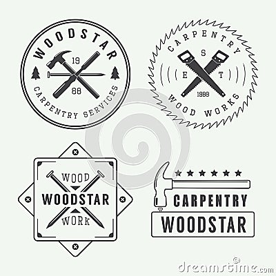 Vintage carpentry or mechanic logo, emblem, badge, label Vector Illustration