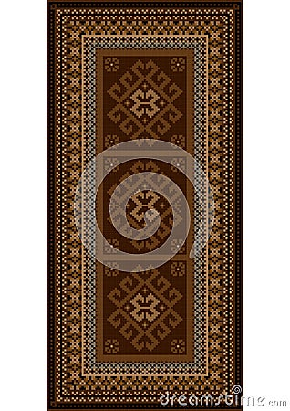 Vintage carpet with ethnic ornaments in brown shades Vector Illustration