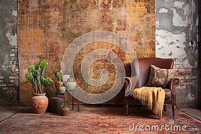 vintage carpet with a worn-out, distressed look Stock Photo