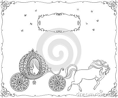 Vintage carriage with horse. Isolated object Vector Illustration