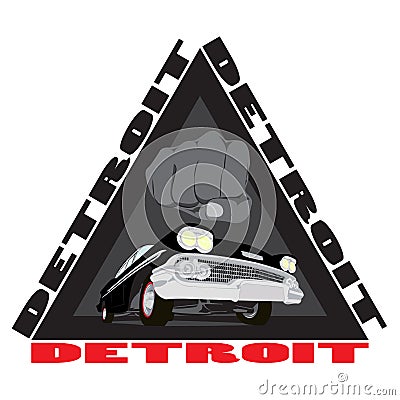 Vintage cars cartoon sketch print Detroit city Vector Illustration