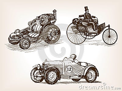 Vintage cars set sketch style vector illustration Vector Illustration