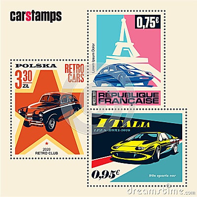 Vintage Cars vector postage stamp Vector Illustration
