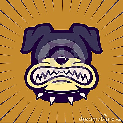 Vintage cartoon angry bulldog character snarling dog grinding teeth Vector Illustration