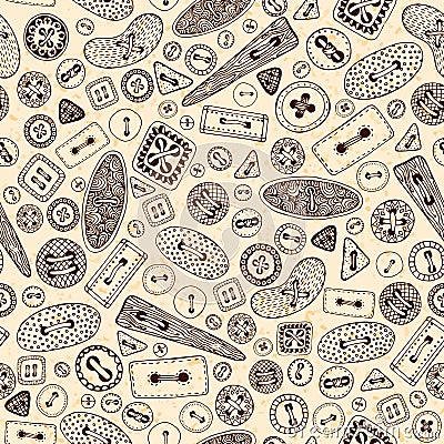 Vintage cartoon sewing buttons seamless pattern. Vector Illustration