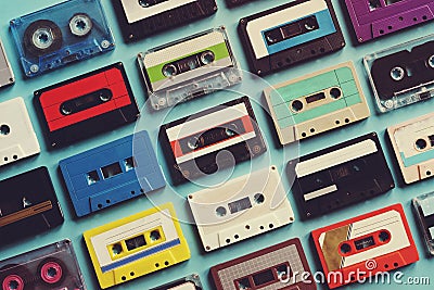 Vintage cassette tapes collection Stock Photo