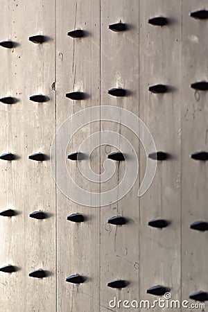 Vintage castle door detail showing sharp spine Stock Photo