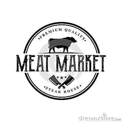 Vintage Cattle and Beef logo design inspiration simple Vector Illustration