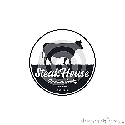 Vintage Cattle. Steak House / Beef logo design inspiration. Grill Restaurant emblem - Vector Stock Photo