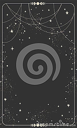 Vintage celestial mystical background for astrology, divination, tarot. Black postcard with a frame in a bohemian design Cartoon Illustration