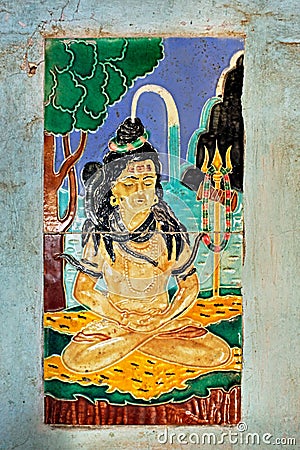 Vintage Ceramic Tile Painting Of Lord Shiva Editorial Stock Photo