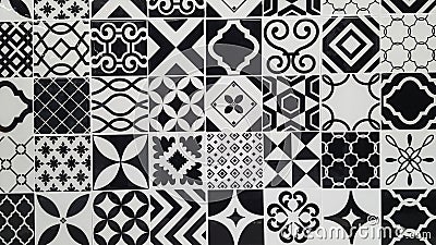 Vintage ceramic tile texture black and white Turkish ceramic tiles wall background Stock Photo