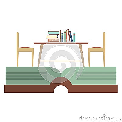 Vintage Chairs And Bookcase On Huge Book Vector Illustration