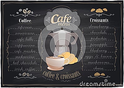 Vintage chalk coffee and croissants menu. Vector Illustration