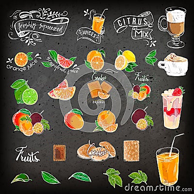 Vintage chalk drawing cocktail menu design. Restaurant menu on a dark background. Hand drawing on a graphic tablet Stock Photo