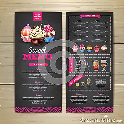 Vintage chalk drawing dessert menu design. Sweet cupcake Vector Illustration