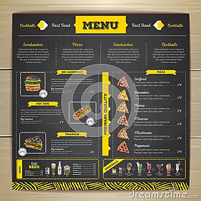 Vintage chalk drawing fast food menu design Vector Illustration