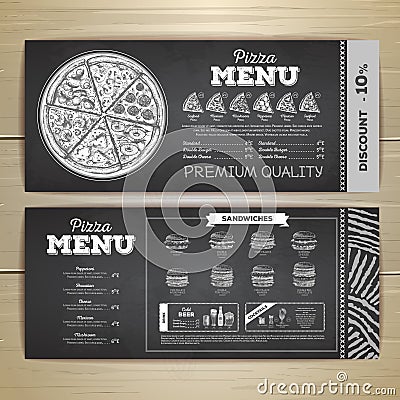 Vintage chalk drawing fast food menu design. Vector Illustration