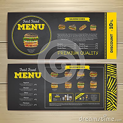 Vintage chalk drawing fast food menu design. Vector Illustration