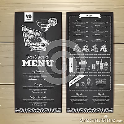 Vintage chalk drawing fast food menu design. Vector Illustration