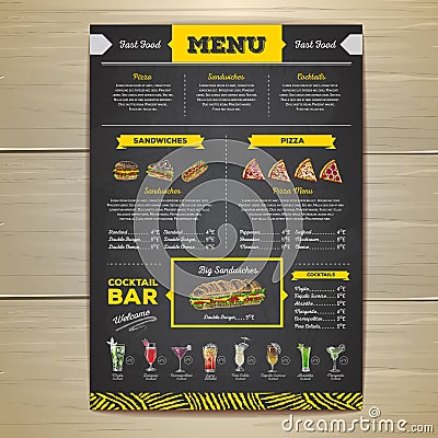 Vintage chalk drawing fast food menu design. Vector Illustration