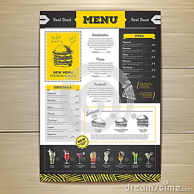 Vintage chalk drawing fast food menu design Vector Illustration