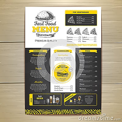 Vintage chalk drawing fast food menu design. Vector Illustration