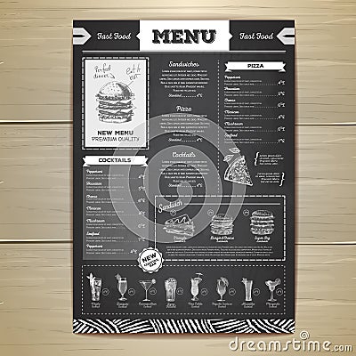 Vintage chalk drawing fast food menu design. Vector Illustration