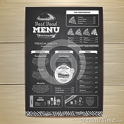 Vintage chalk drawing fast food menu design. Vector Illustration