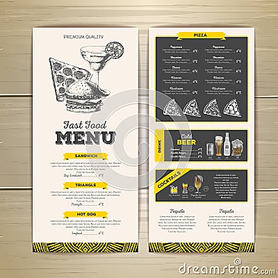 Vintage chalk drawing fast food menu design. Vector Illustration