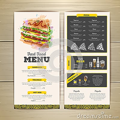 Vintage chalk drawing fast food menu design. Vector Illustration