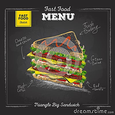 Vintage chalk drawing fast food menu. Sandwich Vector Illustration