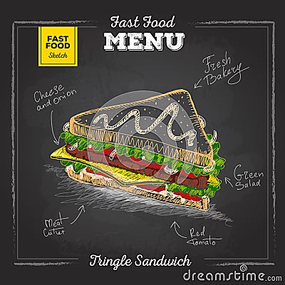 Vintage chalk drawing fast food menu. Sandwich Vector Illustration