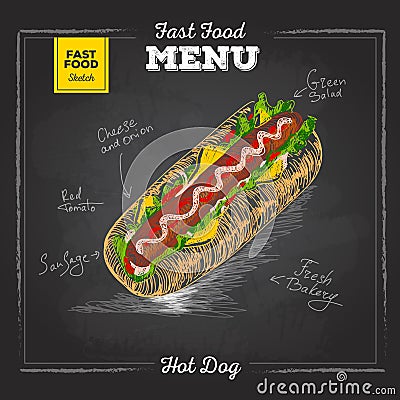 Vintage chalk drawing fast food menu. Sandwich Vector Illustration