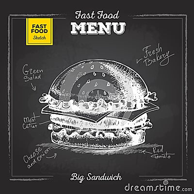 Vintage chalk drawing fast food menu. Sandwich Vector Illustration