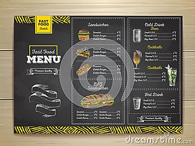 Vintage chalk drawing fast food menu. Sandwich sketch Vector Illustration