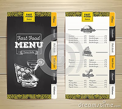 Vintage chalk drawing fast food menu. Sandwich sketch Vector Illustration