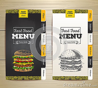 Vintage chalk drawing fast food menu. Sandwich sketch Vector Illustration