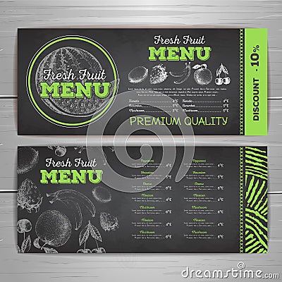 Vintage chalk drawing vegetarian food menu design. Fesh fuit ske Vector Illustration