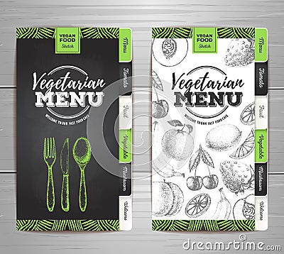 Vintage chalk drawing vegetarian food menu design. Vector Illustration